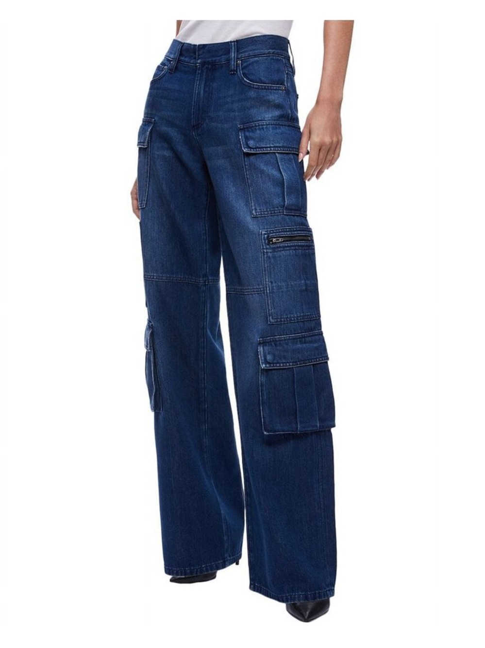 Alice + Olivia Dark Blue Wide-Leg Cargo Jeans - Picture 1 of 4